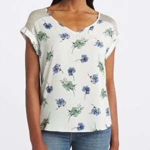 NWT - Fortune + Ivy - Cheylee Tie Back Top - Grey/Floral - 🩶